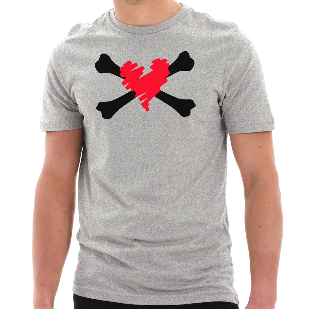 Bones and Scribbled Heart Graphic Design Short Sleeve Cotton Jersey T-Shirt