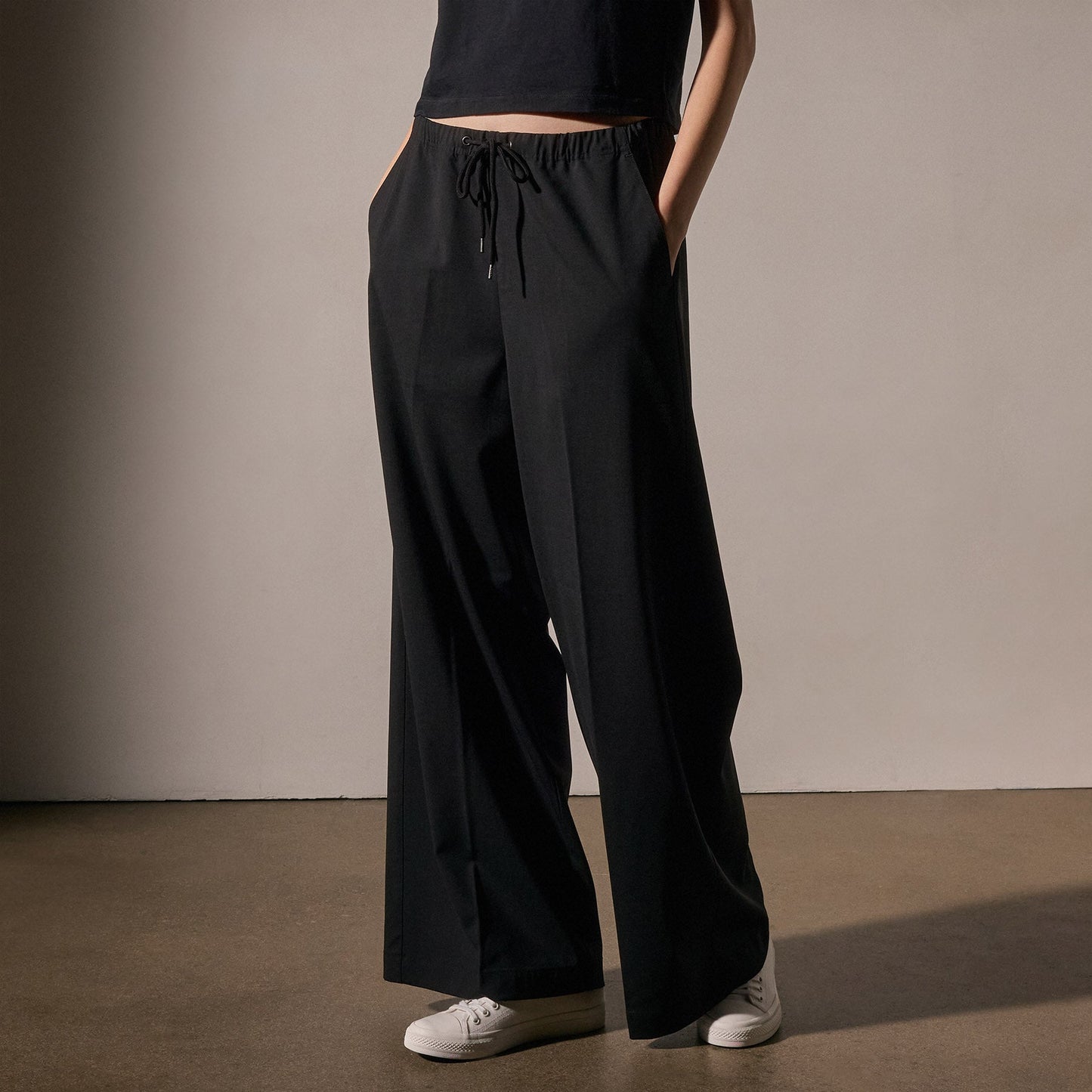 Stretch Wool Wide Leg - Black