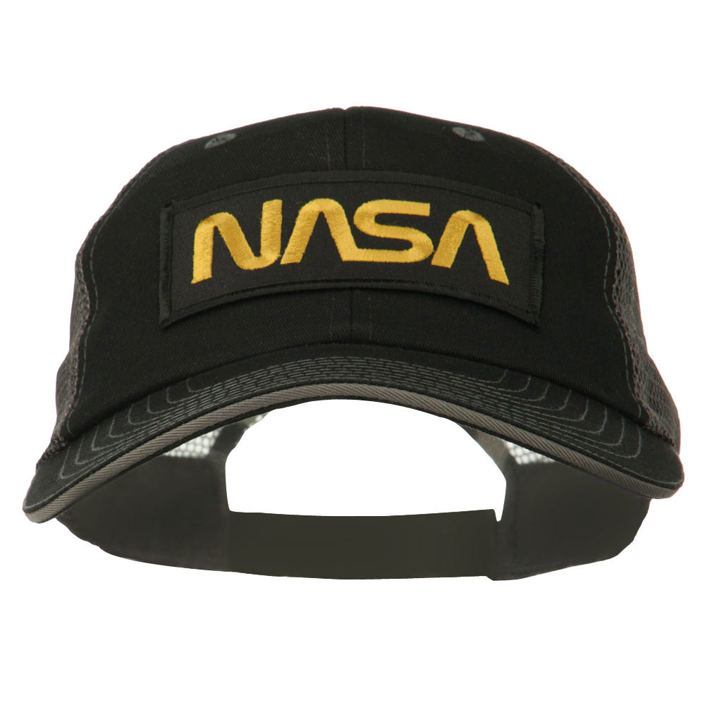 Black NASA Big Size Garment Washed Mesh Patched Cap