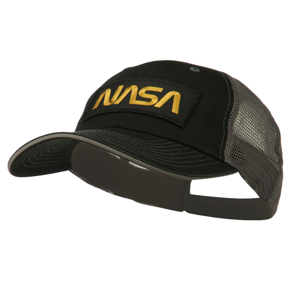 Black NASA Big Size Garment Washed Mesh Patched Cap