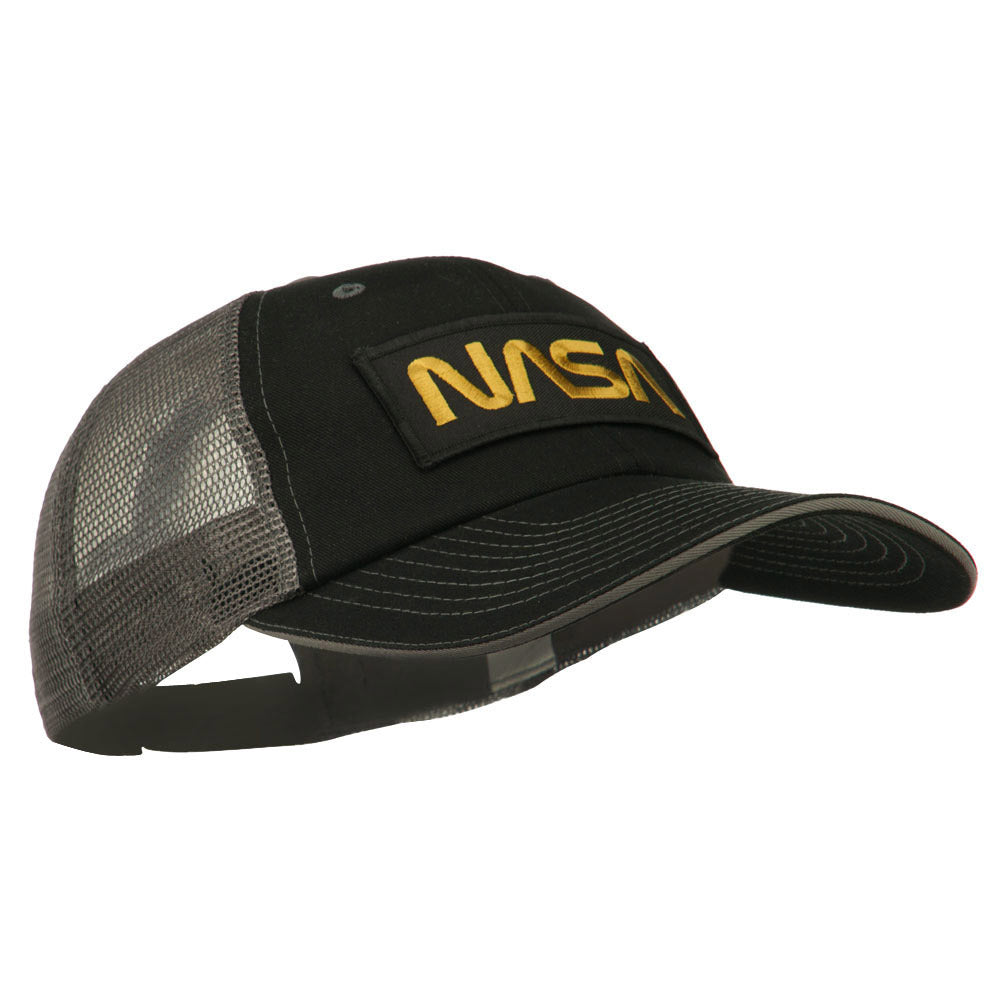 Black NASA Big Size Garment Washed Mesh Patched Cap