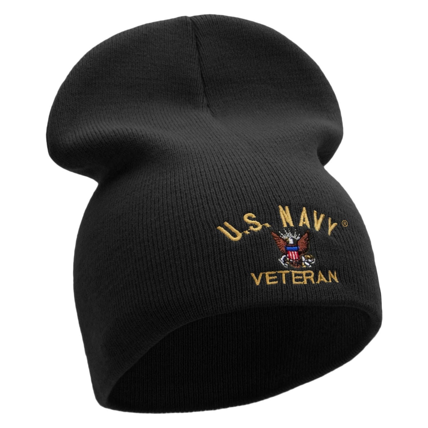 US Navy Veteran Military Embroidered Short Beanie Made in USA