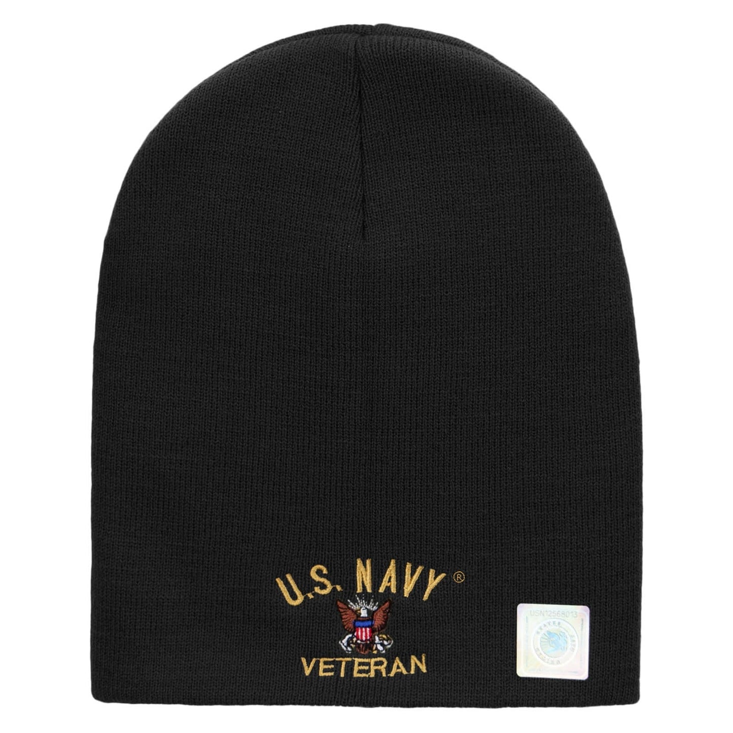 US Navy Veteran Military Embroidered Short Beanie Made in USA