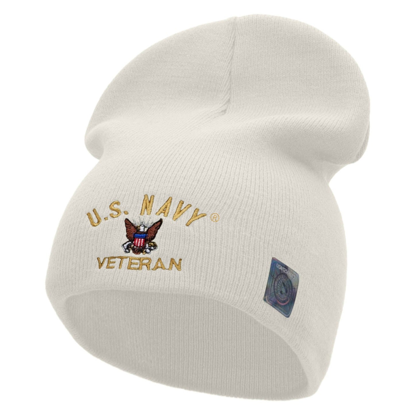US Navy Veteran Military Embroidered Short Beanie Made in USA