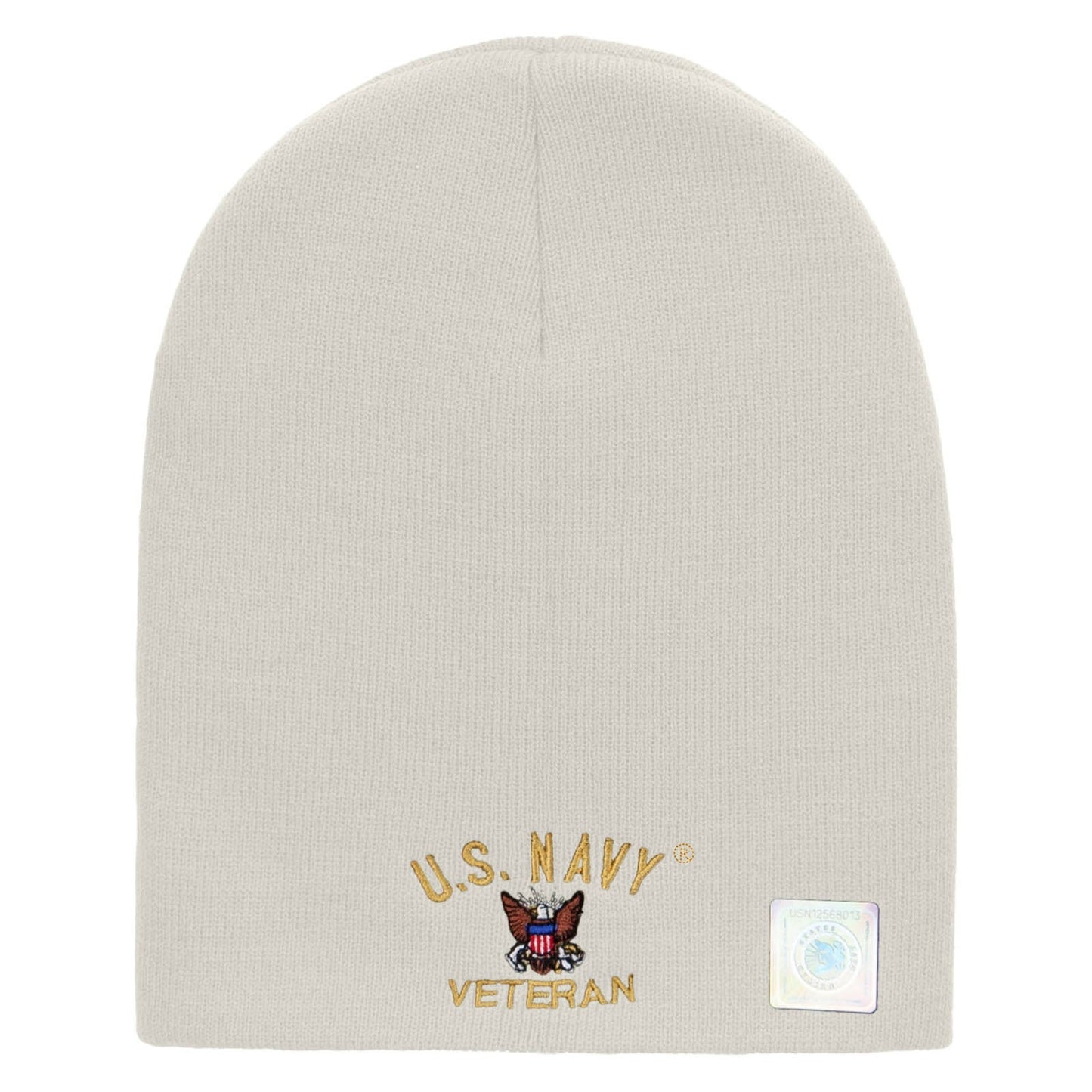 US Navy Veteran Military Embroidered Short Beanie Made in USA