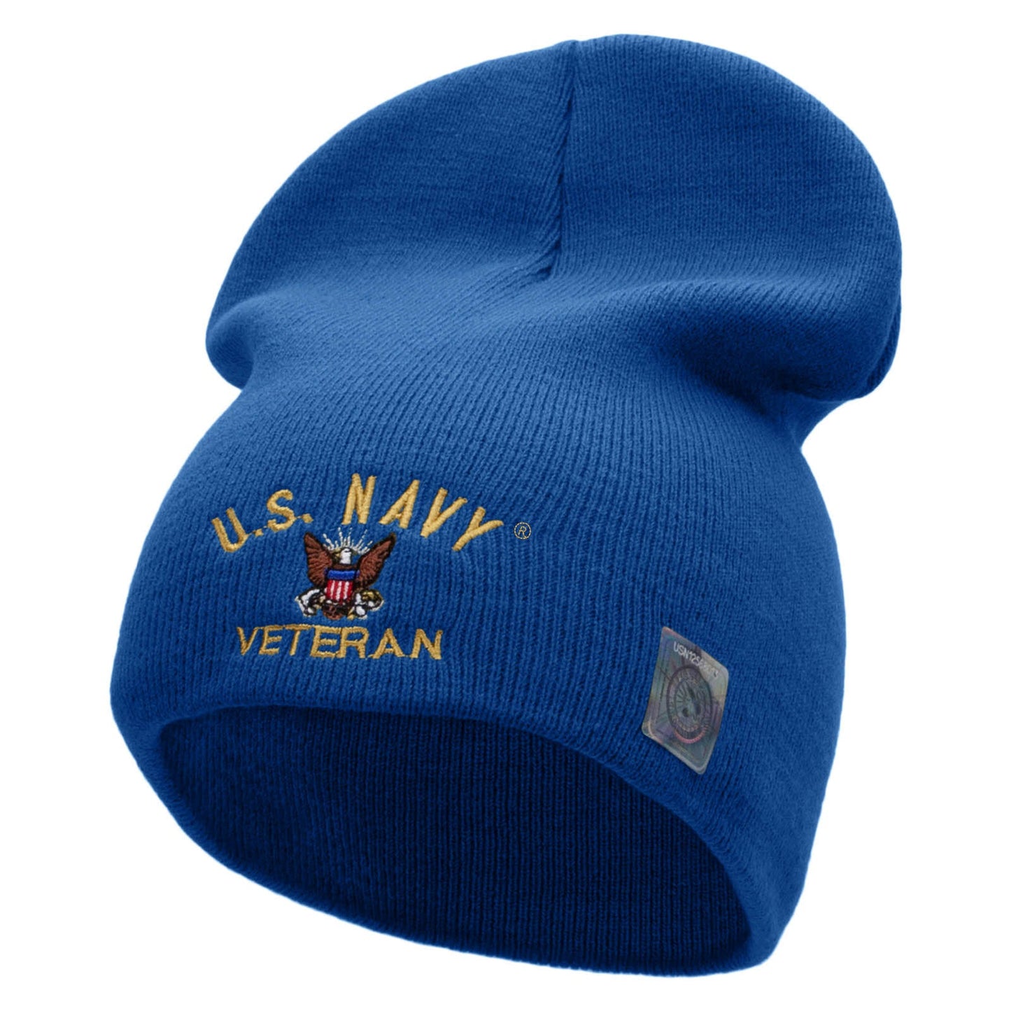 US Navy Veteran Military Embroidered Short Beanie Made in USA
