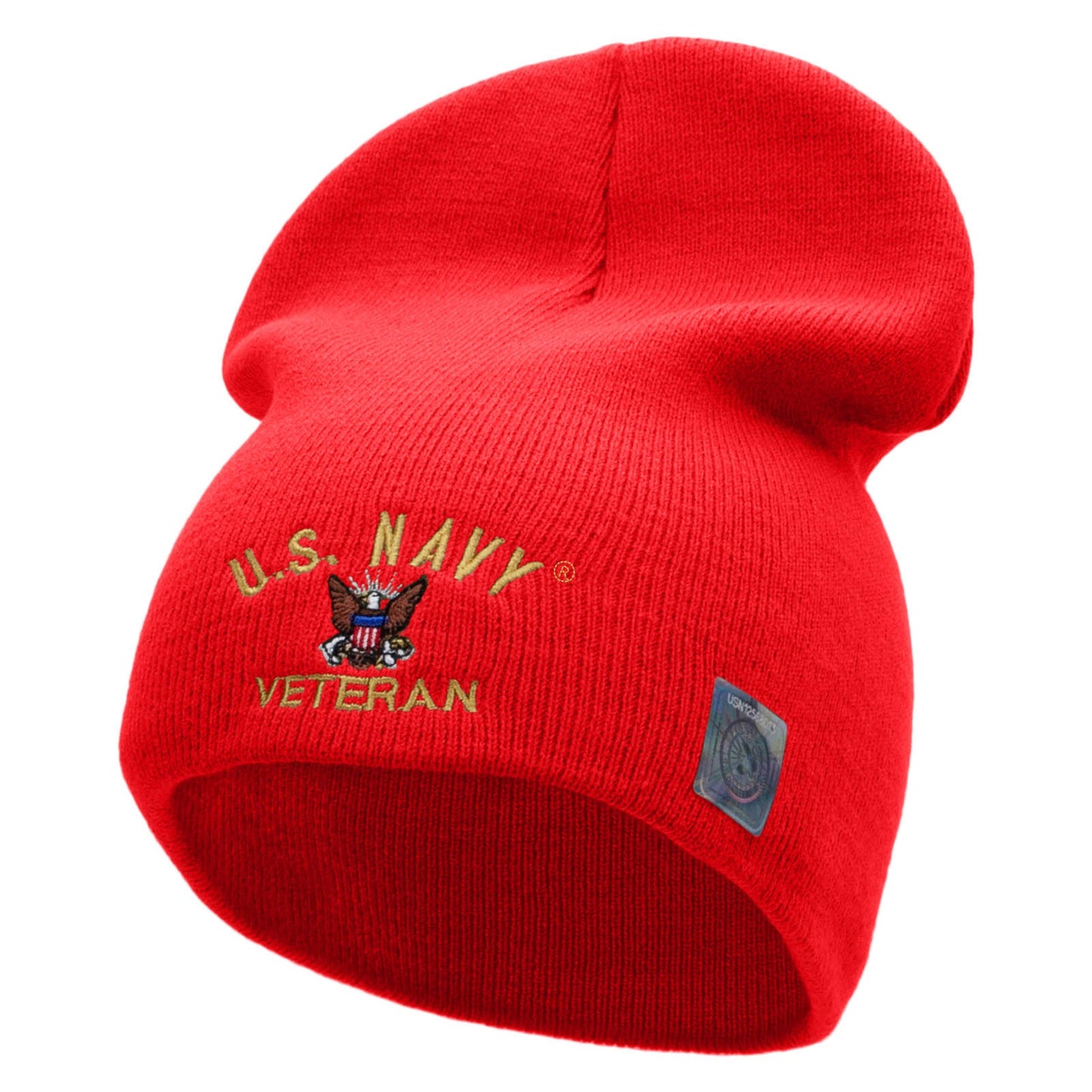 US Navy Veteran Military Embroidered Short Beanie Made in USA