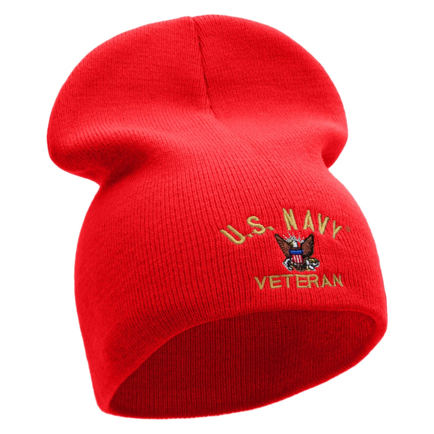 US Navy Veteran Military Embroidered Short Beanie Made in USA
