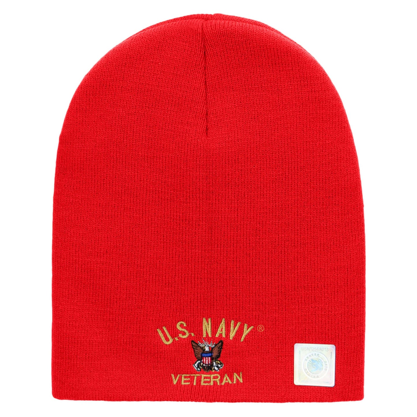 US Navy Veteran Military Embroidered Short Beanie Made in USA