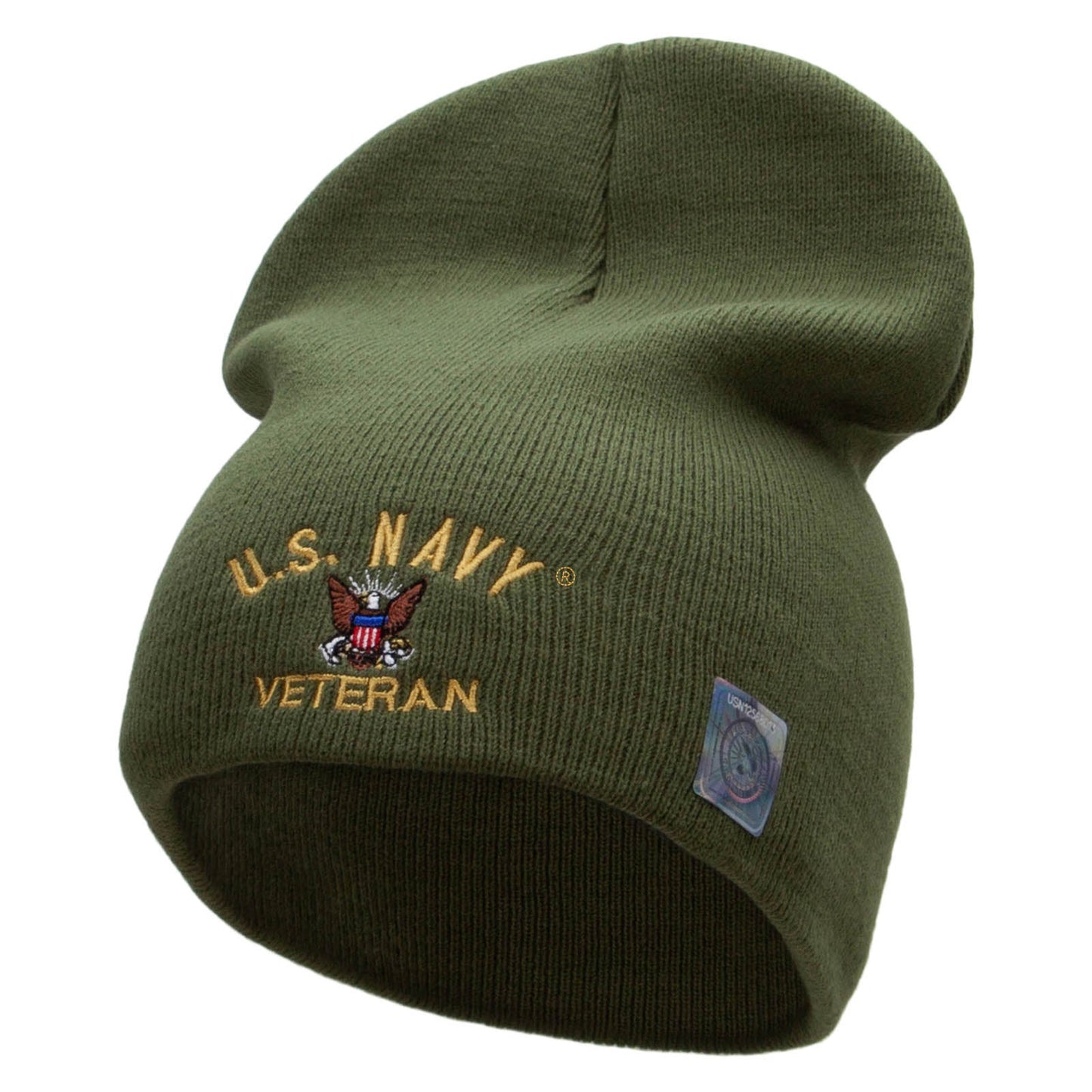 US Navy Veteran Military Embroidered Short Beanie Made in USA