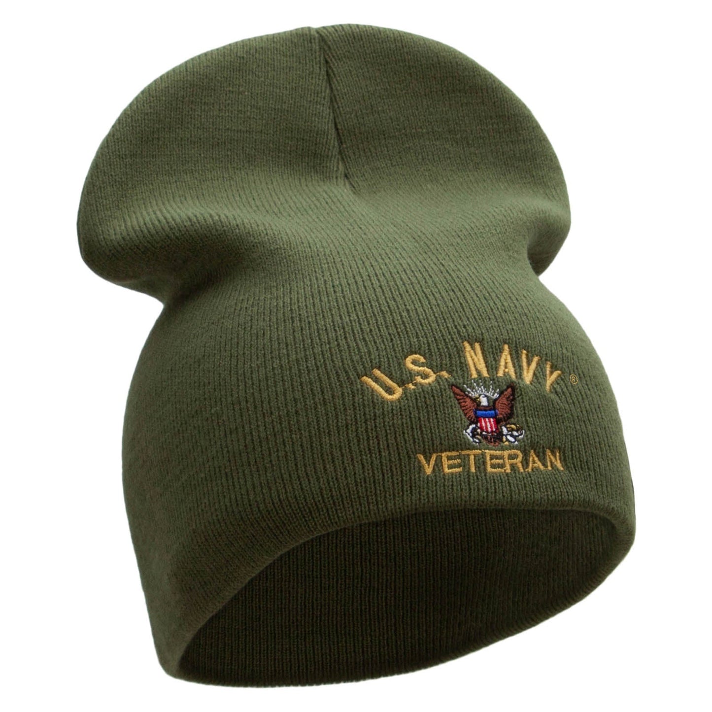 US Navy Veteran Military Embroidered Short Beanie Made in USA