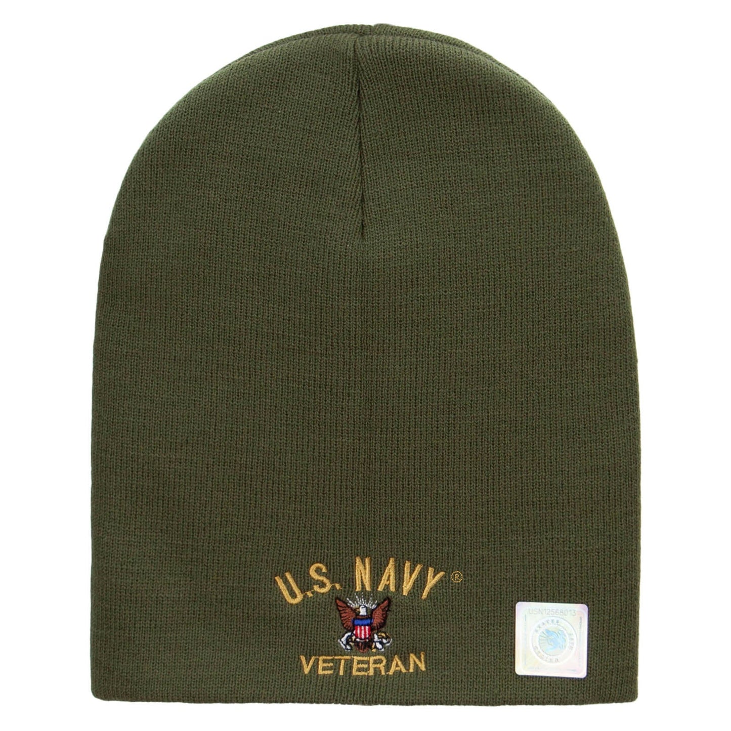 US Navy Veteran Military Embroidered Short Beanie Made in USA