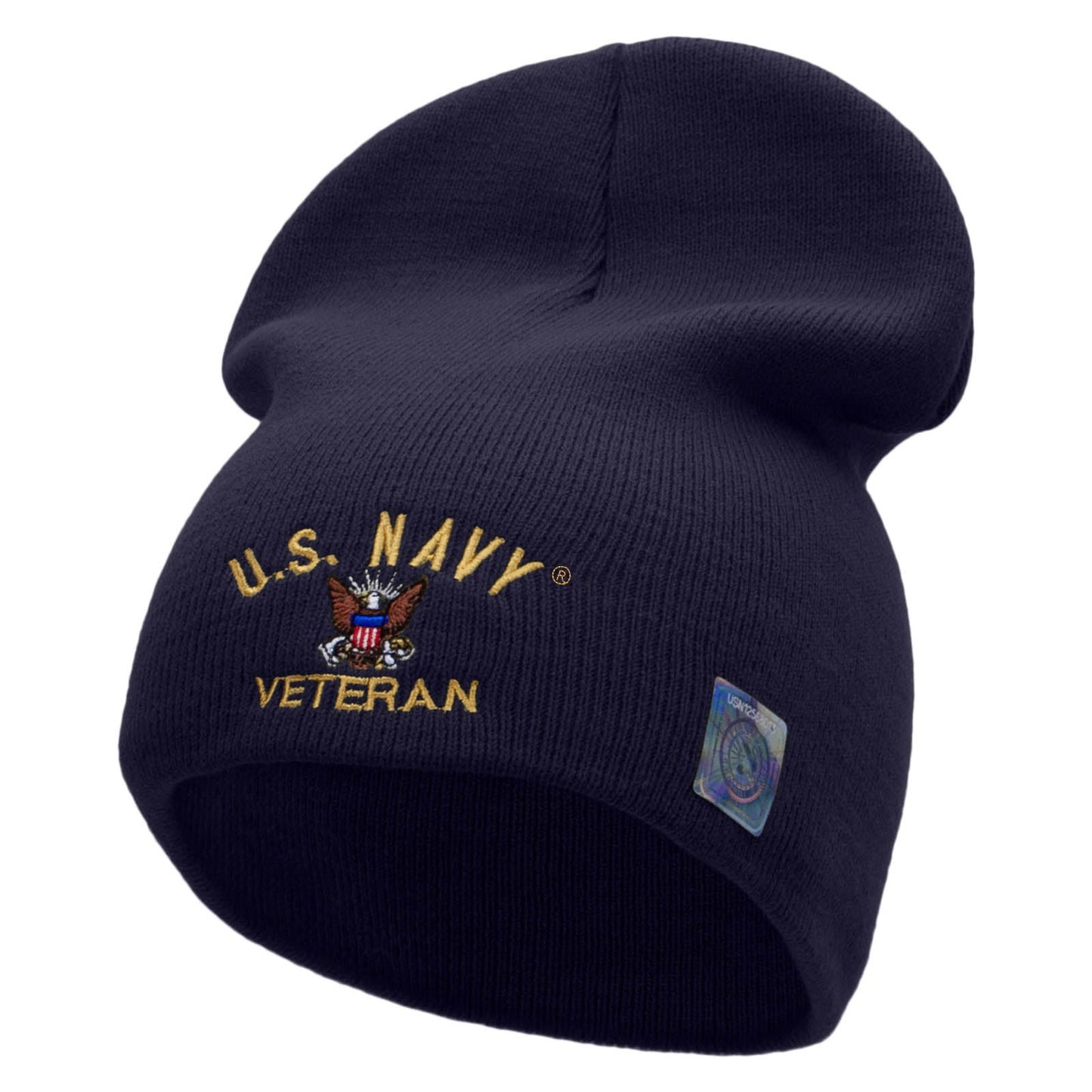US Navy Veteran Military Embroidered Short Beanie Made in USA