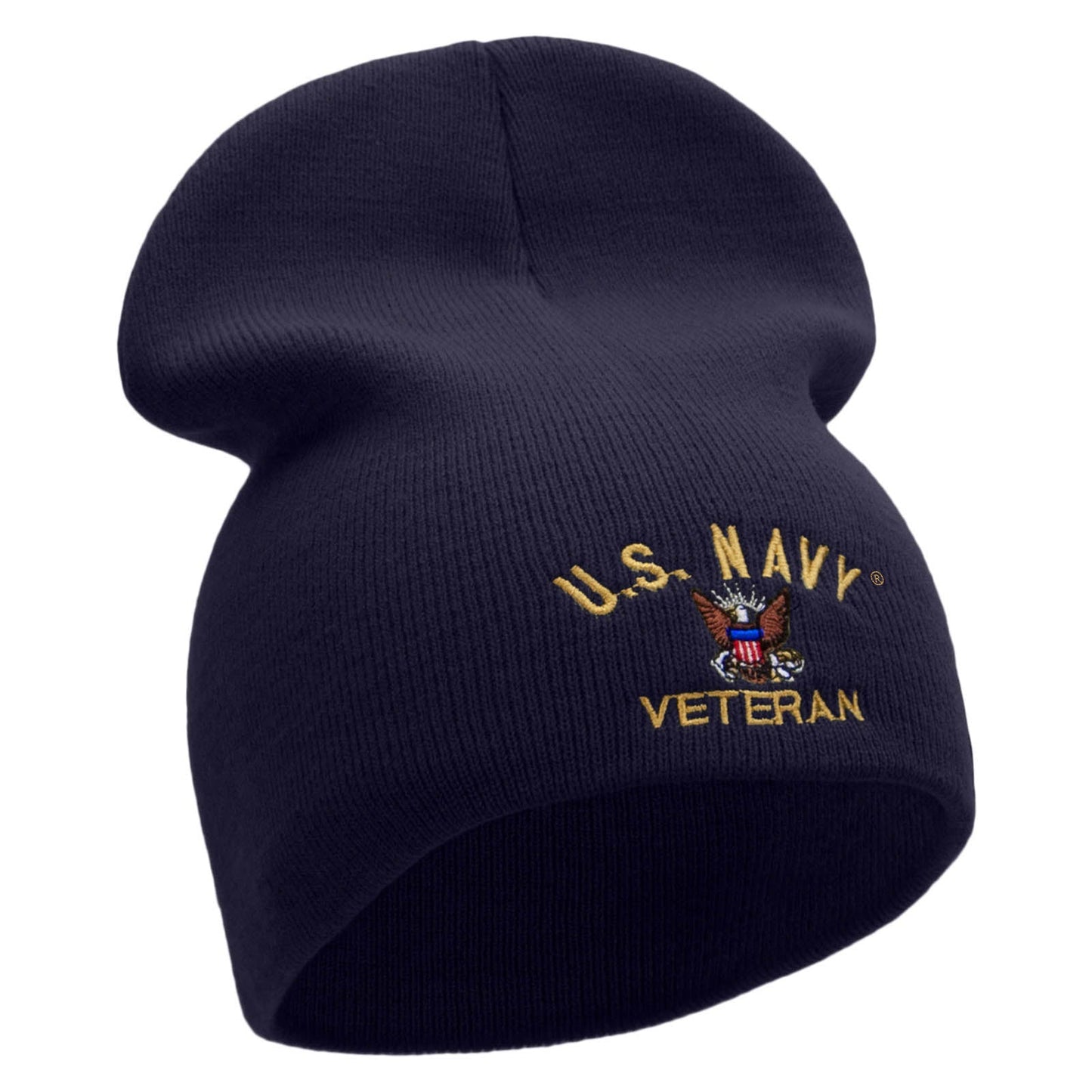 US Navy Veteran Military Embroidered Short Beanie Made in USA