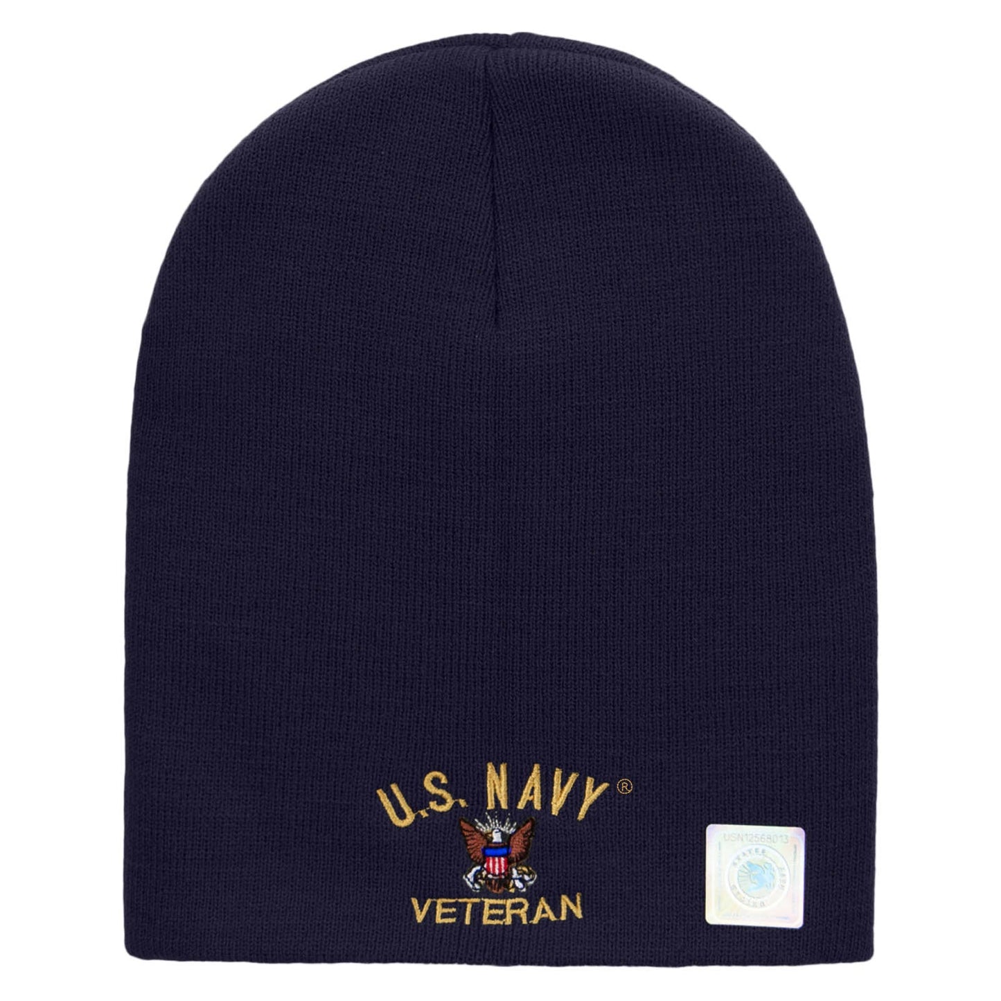 US Navy Veteran Military Embroidered Short Beanie Made in USA